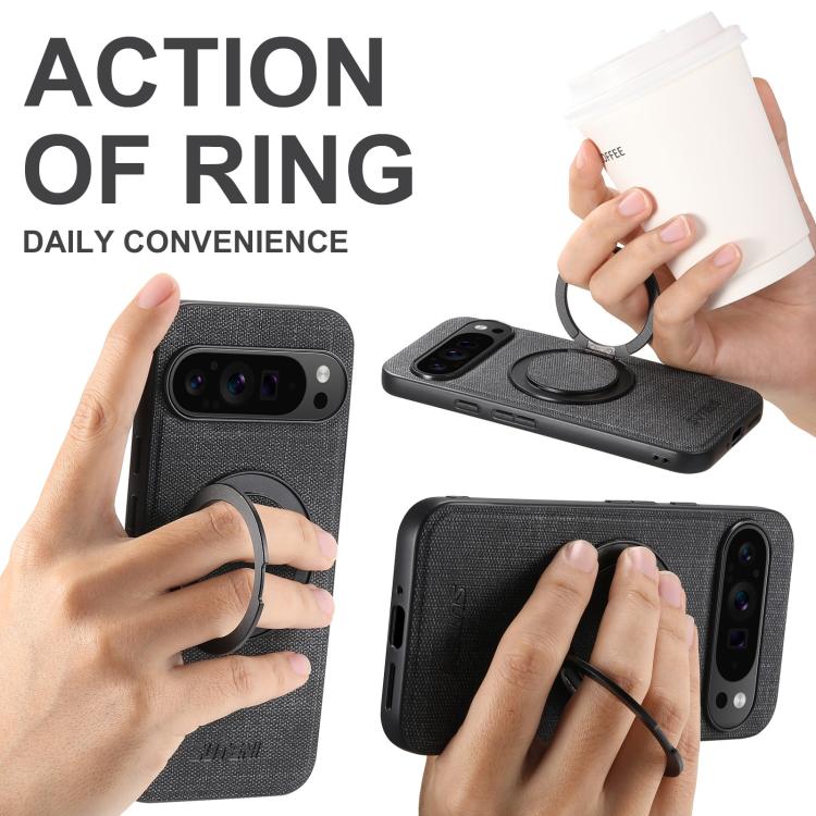 For Google Pixel 10 Suteni G3 360 Rotation Holder MagSafe Denim Leather Back Phone Case(Black) - Google Cases by Suteni | Online Shopping UK | buy2fix