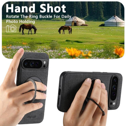 For Google Pixel 10 Suteni G3 360 Rotation Holder MagSafe Denim Leather Back Phone Case(Black) - Google Cases by Suteni | Online Shopping UK | buy2fix