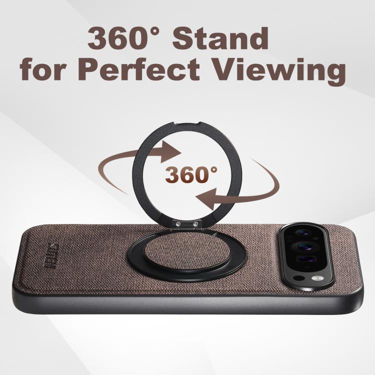 For Google Pixel 10 Suteni G3 360 Rotation Holder MagSafe Denim Leather Back Phone Case(Brown) - Google Cases by Suteni | Online Shopping UK | buy2fix