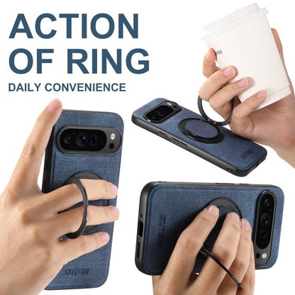 For Google Pixel 10 Suteni G3 360 Rotation Holder MagSafe Denim Leather Back Phone Case(Blue) - Google Cases by Suteni | Online Shopping UK | buy2fix