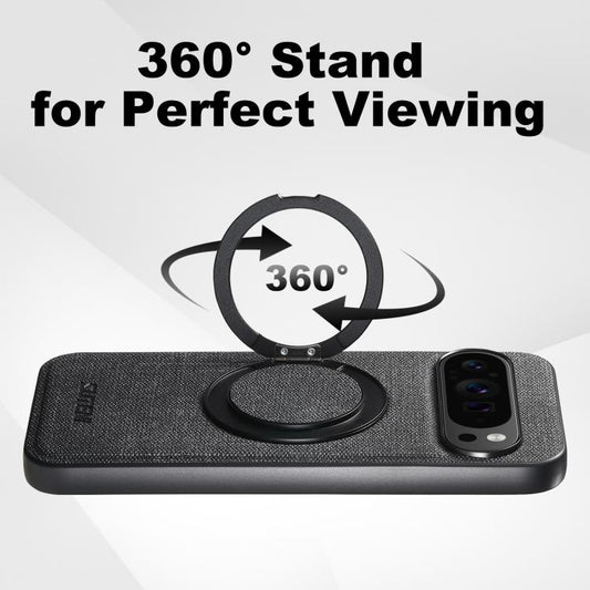 For Google Pixel 10 Pro Suteni G3 360 Rotation Holder MagSafe Denim Leather Back Phone Case(Black) - Google Cases by Suteni | Online Shopping UK | buy2fix