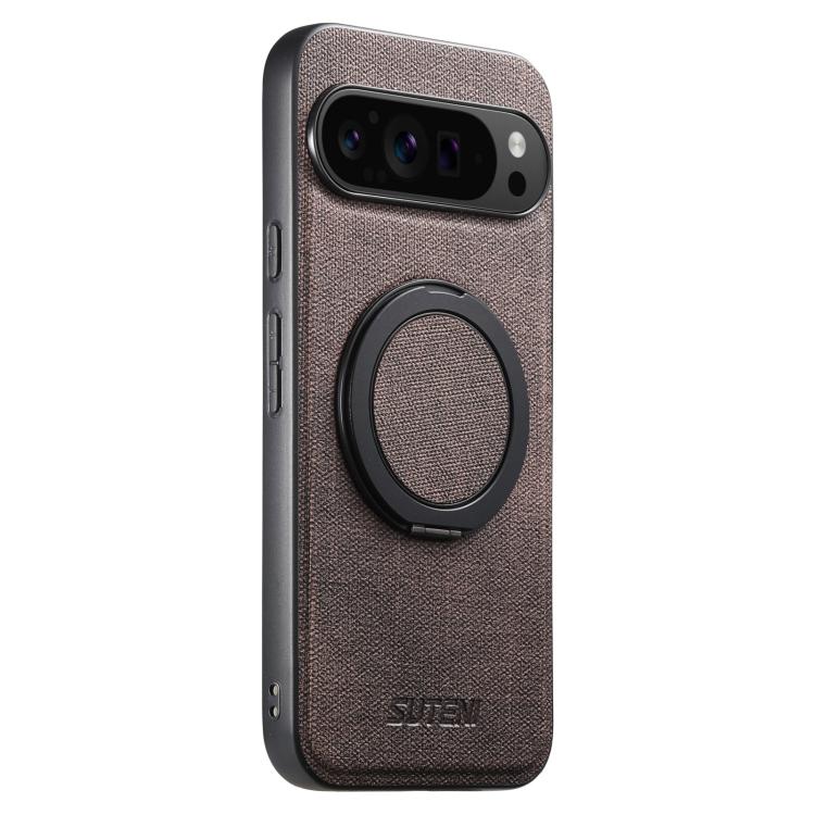 For Google Pixel 10 Pro Suteni G3 360 Rotation Holder MagSafe Denim Leather Back Phone Case(Brown) - Google Cases by Suteni | Online Shopping UK | buy2fix