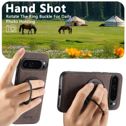 For Google Pixel 10 Pro Suteni G3 360 Rotation Holder MagSafe Denim Leather Back Phone Case(Brown) - Google Cases by Suteni | Online Shopping UK | buy2fix