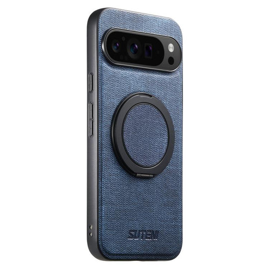 For Google Pixel 10 Pro Suteni G3 360 Rotation Holder MagSafe Denim Leather Back Phone Case(Blue)