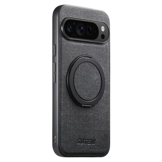 For Google Pixel 10 Pro XL Suteni G3 360 Rotation Holder MagSafe Denim Leather Back Phone Case(Black) - Google Cases by Suteni | Online Shopping UK | buy2fix