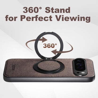 For Google Pixel 10 Pro XL Suteni G3 360 Rotation Holder MagSafe Denim Leather Back Phone Case(Brown) - Google Cases by Suteni | Online Shopping UK | buy2fix