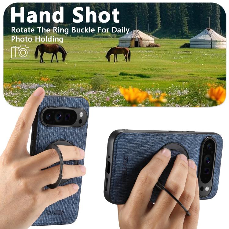 For Google Pixel 10 Pro XL Suteni G3 360 Rotation Holder MagSafe Denim Leather Back Phone Case(Blue) - Google Cases by Suteni | Online Shopping UK | buy2fix