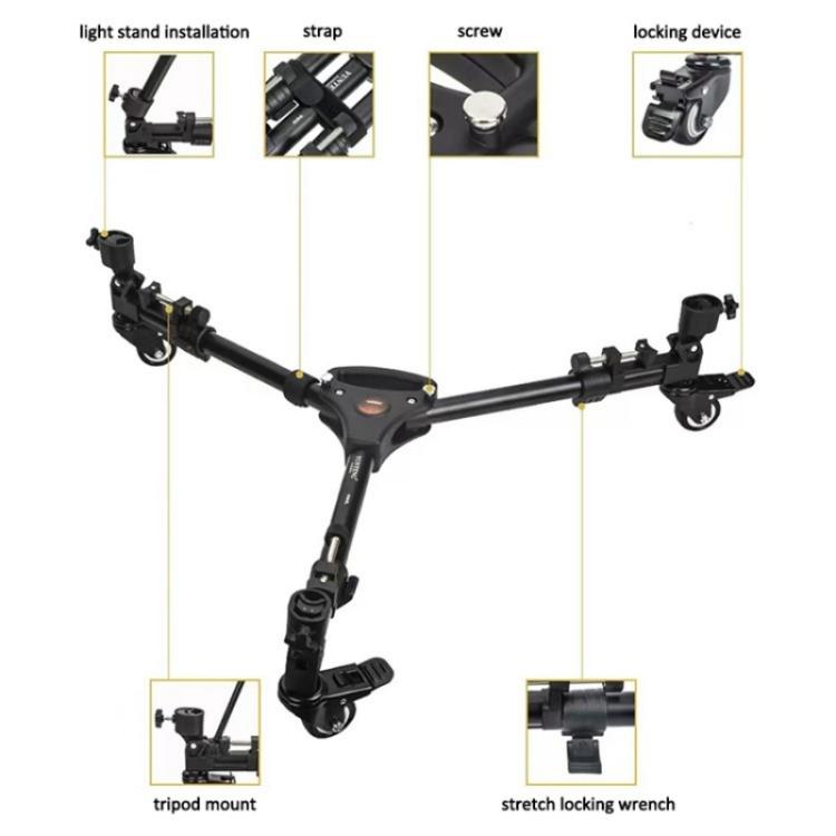 YUNTENG 900L DV Camera Photography Tripod Base Stand Universal Folding 3 Wheels Pulley - Other Accessories by YUNTENG | Online Shopping UK | buy2fix