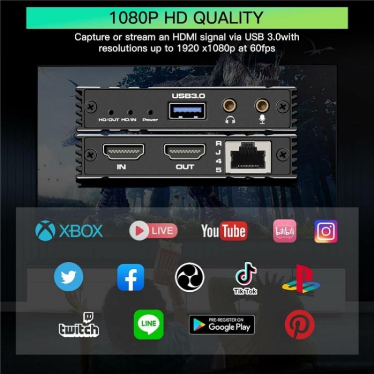 C9 USB 3.0 Gigabit Ethernet Loop Out Adapter 4K 60Hz HDMI Video Capture Card - Adapter by buy2fix | Online Shopping UK | buy2fix