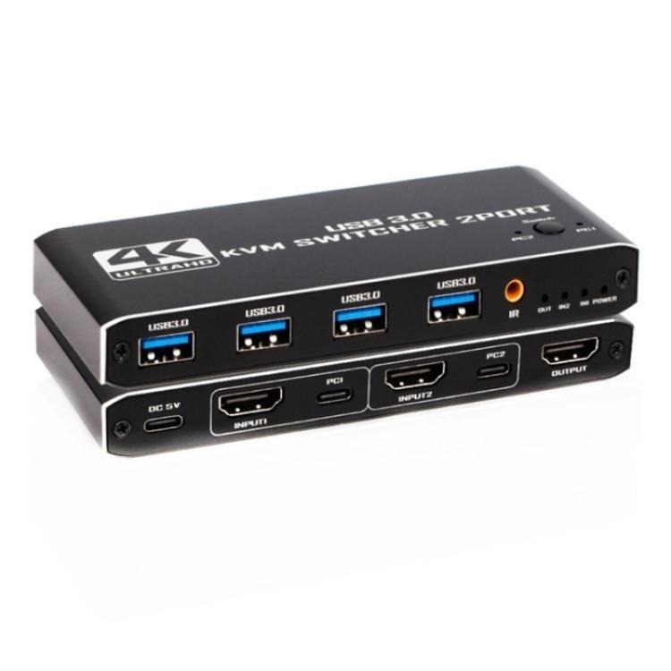 K2-1 Monitor Sharing 4K 60Hz KVM Switch 2 In 1 Out USB 3.0 HDMI 2.0 Remote Control Switcher - Switch by buy2fix | Online Shopping UK | buy2fix