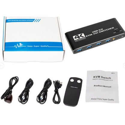 K2-1 Monitor Sharing 4K 60Hz KVM Switch 2 In 1 Out USB 3.0 HDMI 2.0 Remote Control Switcher - Switch by buy2fix | Online Shopping UK | buy2fix