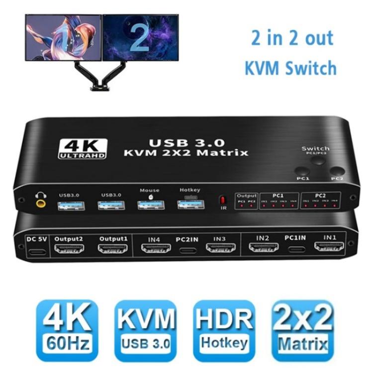 K3-1 4K 60Hz USB 3.0 Dual Screen Display Extender HDMI Matrix 2x2 KVM Switch - Adapter by buy2fix | Online Shopping UK | buy2fix