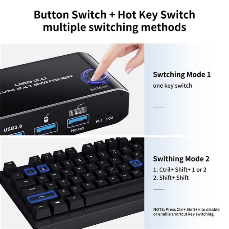 K4 Laptop Game Console 8K Ultra HD USB 3.0 KVM 2x1 Switcher 2 In 1 Out HDMI 2.1 Converter - Switch by buy2fix | Online Shopping UK | buy2fix
