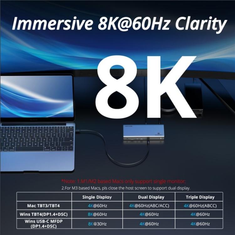 WAVLINK UTD45 96W Charging 8K / 4K Display Thunderbolt 4 Docking Station 13-in-1 Hub(UK Plug) - HUB with Lan adapter by WAVLINK | Online Shopping UK | buy2fix