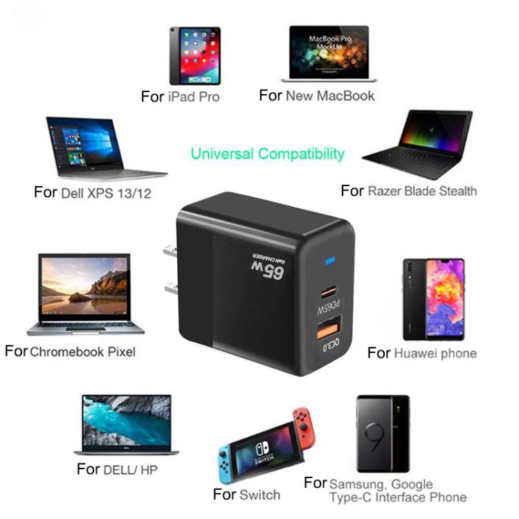 GaN PD 45W + QC3.0 USB Fully Compatible Protocol Charger for MacBook，US Plug(Black) - USB Charger by buy2fix | Online Shopping UK | buy2fix