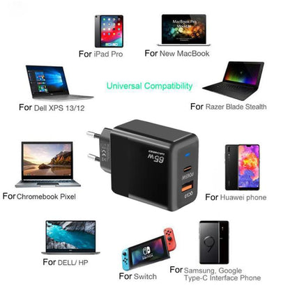 GaN PD 45W + QC3.0 USB Fully Compatible Protocol Charger，EU Plug(Black) - USB Charger by buy2fix | Online Shopping UK | buy2fix