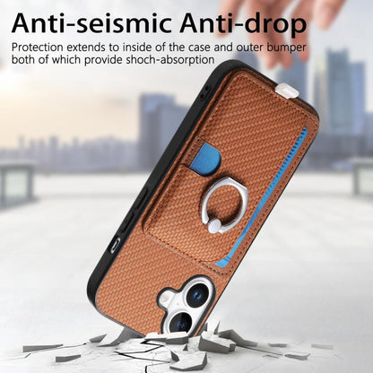For iPhone 17 Carbon Fiber Ring Side Insert Card Bag MagSafe Phone Case(Brown) - iPhone 17 Cases by buy2fix | Online Shopping UK | buy2fix