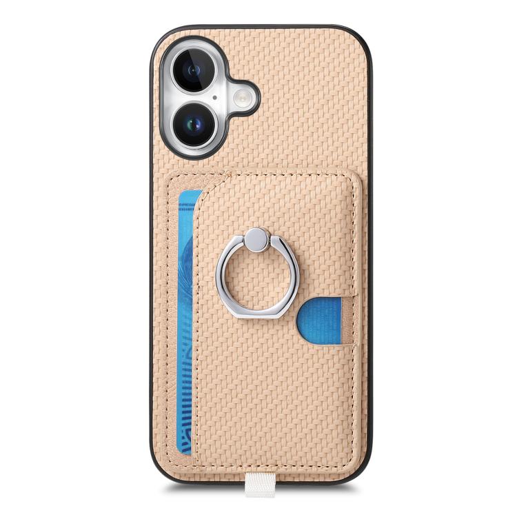 For iPhone 17 Carbon Fiber Ring Side Insert Card Bag MagSafe Phone Case(Khaki) - iPhone 17 Cases by buy2fix | Online Shopping UK | buy2fix