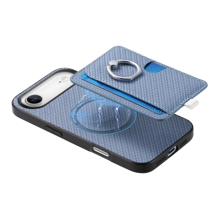 For iPhone Air Carbon Fiber Ring Side Insert Card Bag MagSafe Phone Case(Blue) - iPhone Air Cases by buy2fix | Online Shopping UK | buy2fix