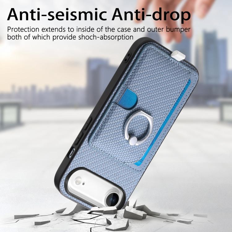 For iPhone Air Carbon Fiber Ring Side Insert Card Bag MagSafe Phone Case(Blue) - iPhone Air Cases by buy2fix | Online Shopping UK | buy2fix