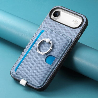 For iPhone Air Carbon Fiber Ring Side Insert Card Bag MagSafe Phone Case(Blue) - iPhone Air Cases by buy2fix | Online Shopping UK | buy2fix