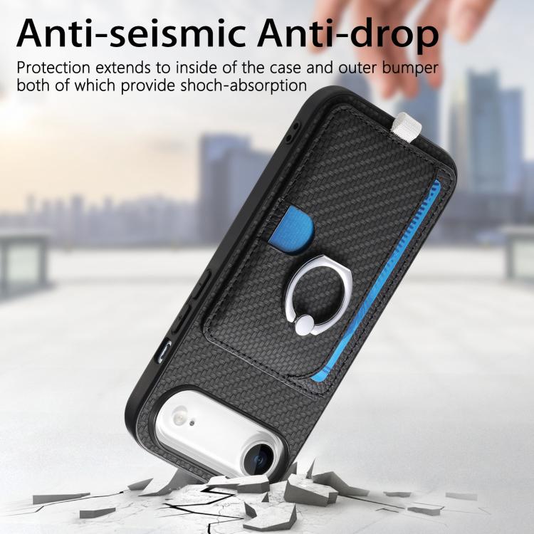 For iPhone Air Carbon Fiber Ring Side Insert Card Bag MagSafe Phone Case(Black) - iPhone Air Cases by buy2fix | Online Shopping UK | buy2fix