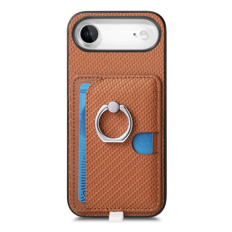 For iPhone Air Carbon Fiber Ring Side Insert Card Bag MagSafe Phone Case(Brown) - iPhone Air Cases by buy2fix | Online Shopping UK | buy2fix