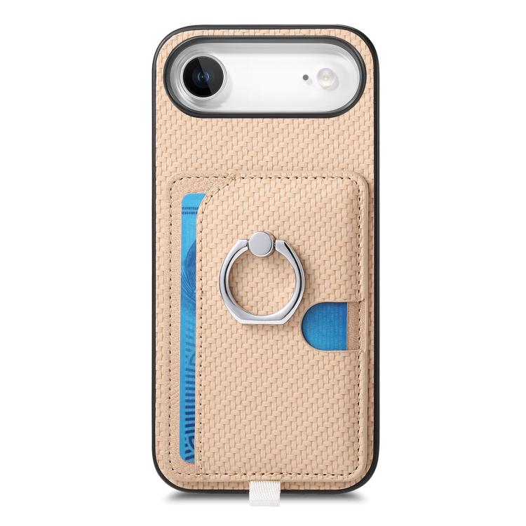 For iPhone Air Carbon Fiber Ring Side Insert Card Bag MagSafe Phone Case(Khaki) - iPhone Air Cases by buy2fix | Online Shopping UK | buy2fix