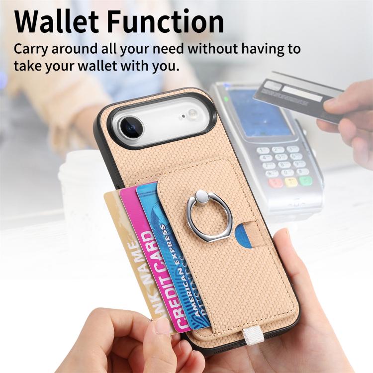 For iPhone Air Carbon Fiber Ring Side Insert Card Bag MagSafe Phone Case(Khaki) - iPhone Air Cases by buy2fix | Online Shopping UK | buy2fix