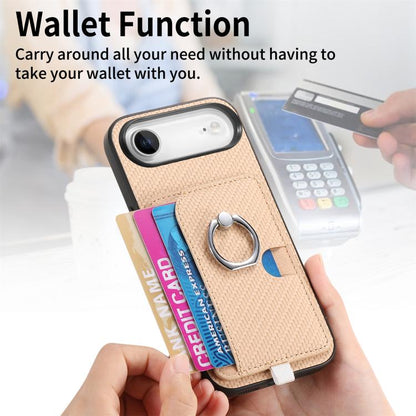 For iPhone Air Carbon Fiber Ring Side Insert Card Bag MagSafe Phone Case(Khaki) - iPhone Air Cases by buy2fix | Online Shopping UK | buy2fix