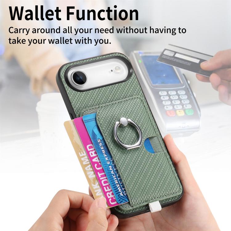 For iPhone Air Carbon Fiber Ring Side Insert Card Bag MagSafe Phone Case(Green) - iPhone Air Cases by buy2fix | Online Shopping UK | buy2fix