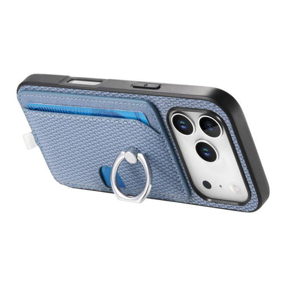 For iPhone 17 Pro Carbon Fiber Ring Side Insert Card Bag MagSafe Phone Case(Blue) - iPhone 17 Pro Cases by buy2fix | Online Shopping UK | buy2fix