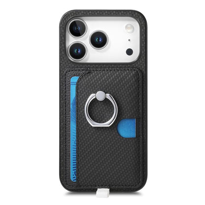For iPhone 17 Pro Carbon Fiber Ring Side Insert Card Bag MagSafe Phone Case(Black) - iPhone 17 Pro Cases by buy2fix | Online Shopping UK | buy2fix