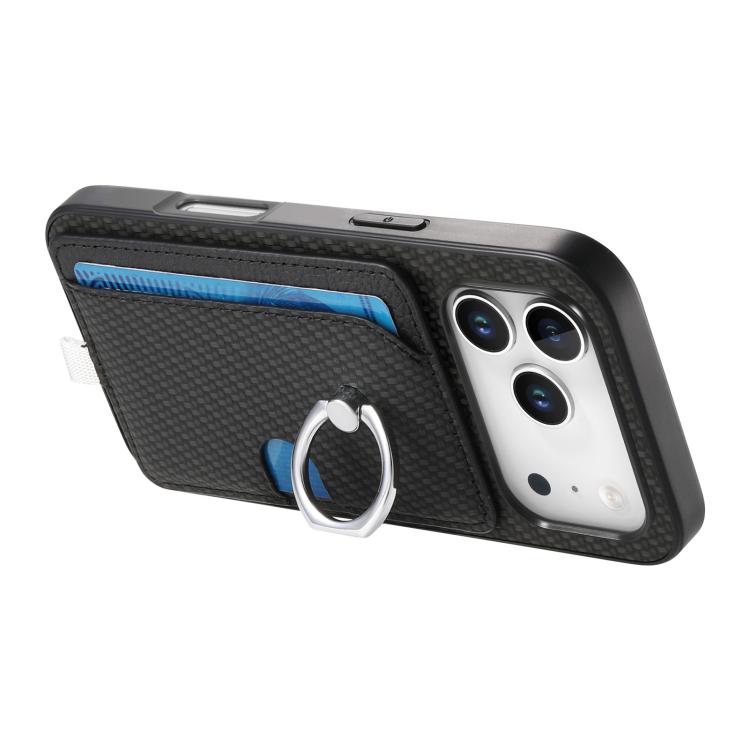 For iPhone 17 Pro Carbon Fiber Ring Side Insert Card Bag MagSafe Phone Case(Black) - iPhone 17 Pro Cases by buy2fix | Online Shopping UK | buy2fix