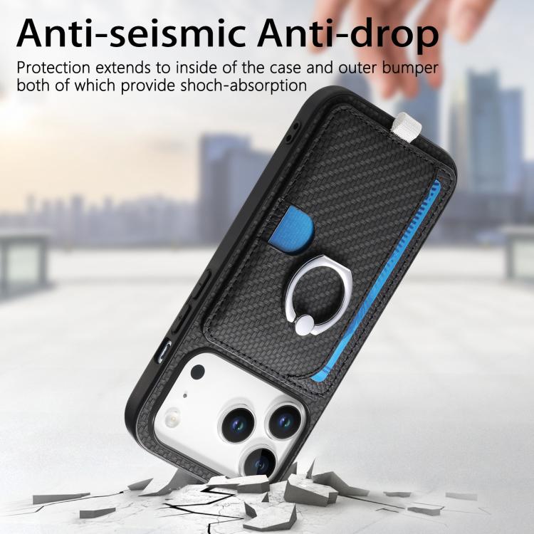 For iPhone 17 Pro Carbon Fiber Ring Side Insert Card Bag MagSafe Phone Case(Black) - iPhone 17 Pro Cases by buy2fix | Online Shopping UK | buy2fix