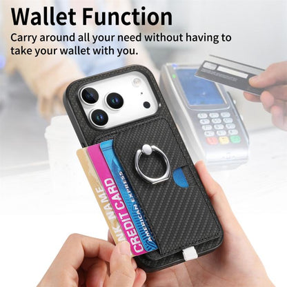 For iPhone 17 Pro Carbon Fiber Ring Side Insert Card Bag MagSafe Phone Case(Black) - iPhone 17 Pro Cases by buy2fix | Online Shopping UK | buy2fix