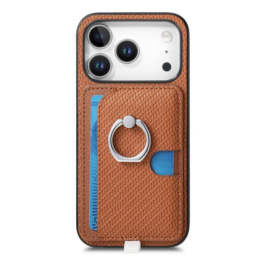 For iPhone 17 Pro Carbon Fiber Ring Side Insert Card Bag MagSafe Phone Case(Brown) - iPhone 17 Pro Cases by buy2fix | Online Shopping UK | buy2fix