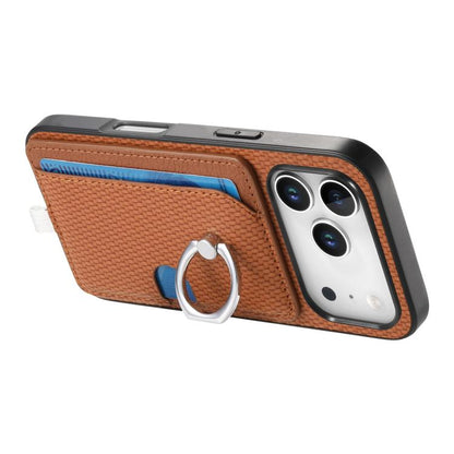 For iPhone 17 Pro Carbon Fiber Ring Side Insert Card Bag MagSafe Phone Case(Brown) - iPhone 17 Pro Cases by buy2fix | Online Shopping UK | buy2fix