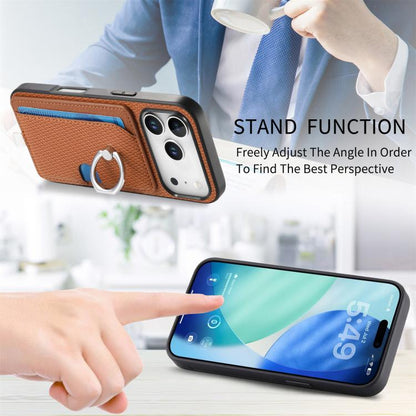 For iPhone 17 Pro Carbon Fiber Ring Side Insert Card Bag MagSafe Phone Case(Brown) - iPhone 17 Pro Cases by buy2fix | Online Shopping UK | buy2fix