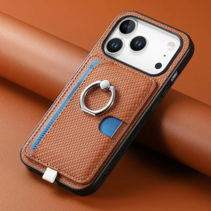 For iPhone 17 Pro Carbon Fiber Ring Side Insert Card Bag MagSafe Phone Case(Brown) - iPhone 17 Pro Cases by buy2fix | Online Shopping UK | buy2fix