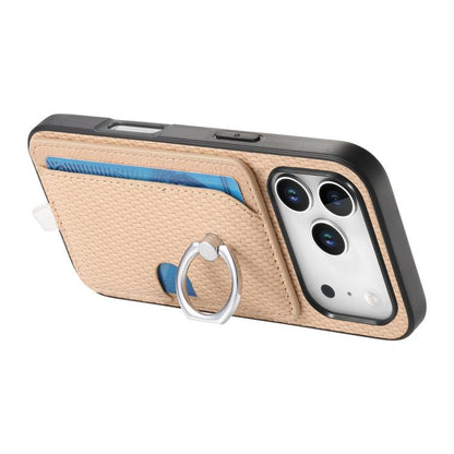 For iPhone 17 Pro Carbon Fiber Ring Side Insert Card Bag MagSafe Phone Case(Khaki) - iPhone 17 Pro Cases by buy2fix | Online Shopping UK | buy2fix