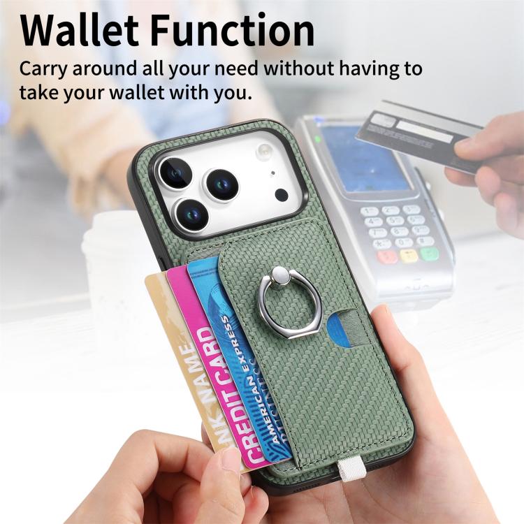 For iPhone 17 Pro Carbon Fiber Ring Side Insert Card Bag MagSafe Phone Case(Green) - iPhone 17 Pro Cases by buy2fix | Online Shopping UK | buy2fix