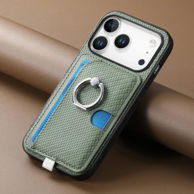 For iPhone 17 Pro Carbon Fiber Ring Side Insert Card Bag MagSafe Phone Case(Green) - iPhone 17 Pro Cases by buy2fix | Online Shopping UK | buy2fix