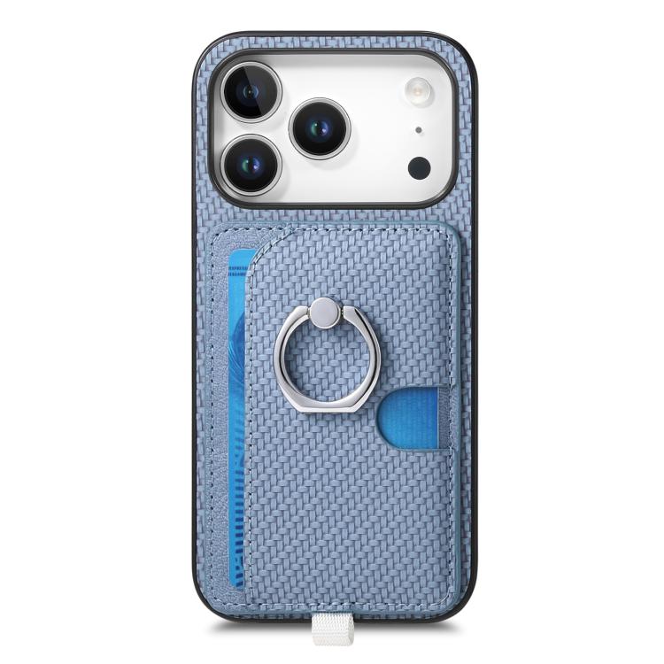 For iPhone 17 Pro Max Carbon Fiber Ring Side Insert Card Bag MagSafe Phone Case(Blue) - iPhone 17 Pro Max Cases by buy2fix | Online Shopping UK | buy2fix