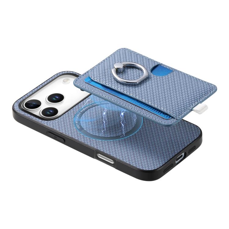 For iPhone 17 Pro Max Carbon Fiber Ring Side Insert Card Bag MagSafe Phone Case(Blue) - iPhone 17 Pro Max Cases by buy2fix | Online Shopping UK | buy2fix