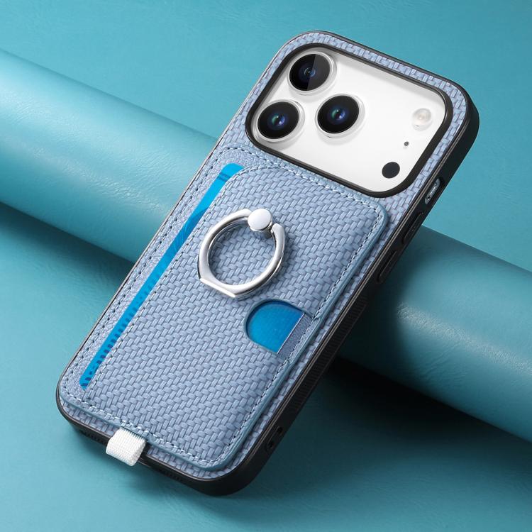 For iPhone 17 Pro Max Carbon Fiber Ring Side Insert Card Bag MagSafe Phone Case(Blue) - iPhone 17 Pro Max Cases by buy2fix | Online Shopping UK | buy2fix