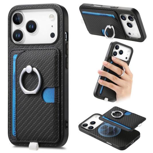 For iPhone 17 Pro Max Carbon Fiber Ring Side Insert Card Bag MagSafe Phone Case(Black) - iPhone 17 Pro Max Cases by buy2fix | Online Shopping UK | buy2fix