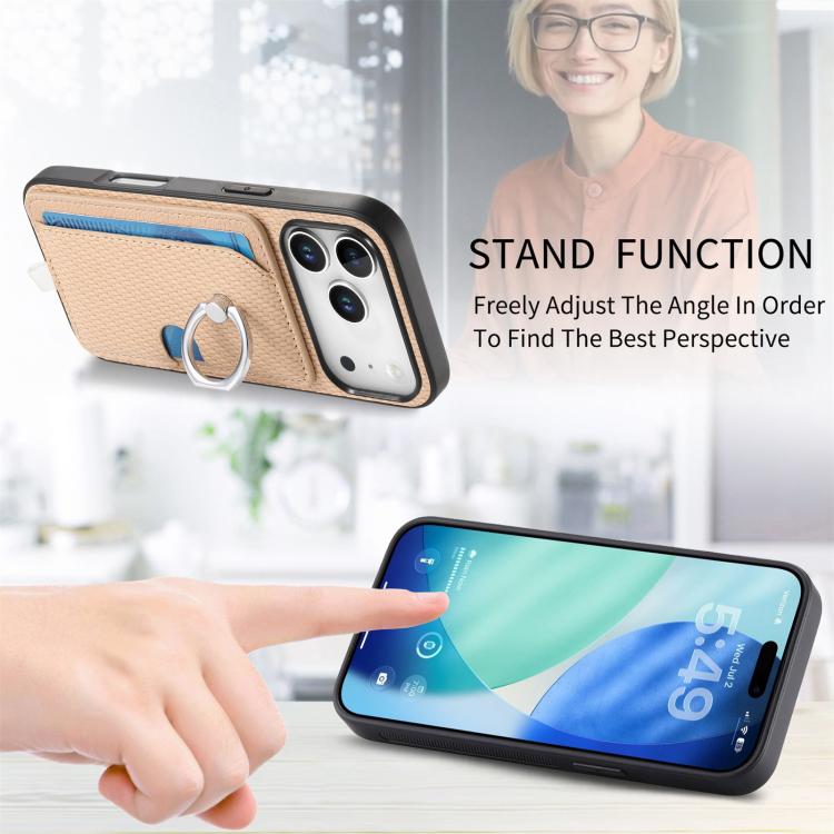 For iPhone 17 Pro Max Carbon Fiber Ring Side Insert Card Bag MagSafe Phone Case(Khaki) - iPhone 17 Pro Max Cases by buy2fix | Online Shopping UK | buy2fix