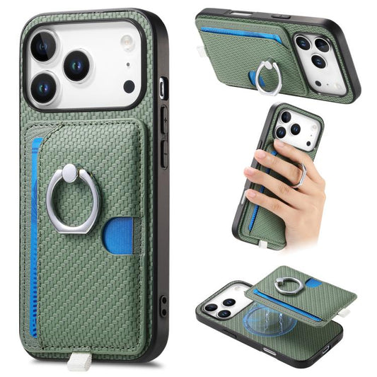 For iPhone 17 Pro Max Carbon Fiber Ring Side Insert Card Bag MagSafe Phone Case(Green) - iPhone 17 Pro Max Cases by buy2fix | Online Shopping UK | buy2fix