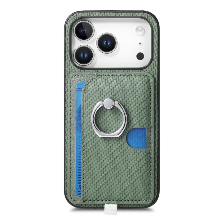 For iPhone 17 Pro Max Carbon Fiber Ring Side Insert Card Bag MagSafe Phone Case(Green) - iPhone 17 Pro Max Cases by buy2fix | Online Shopping UK | buy2fix